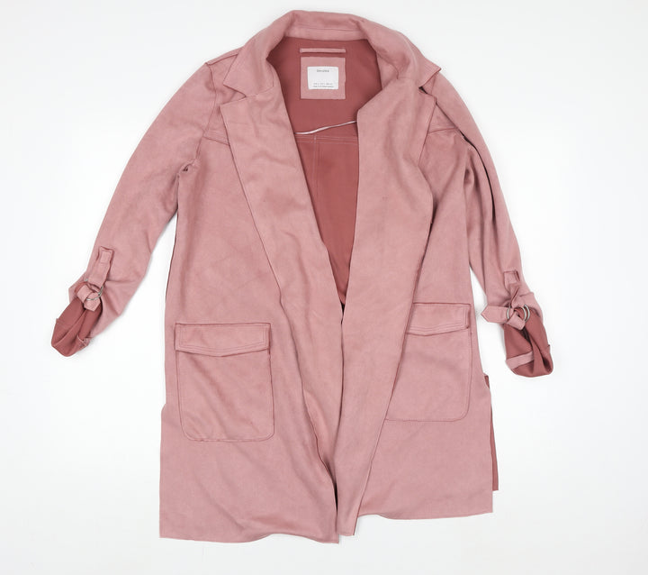 Bershka Womens Pink Long Belted Trench Coat Size S