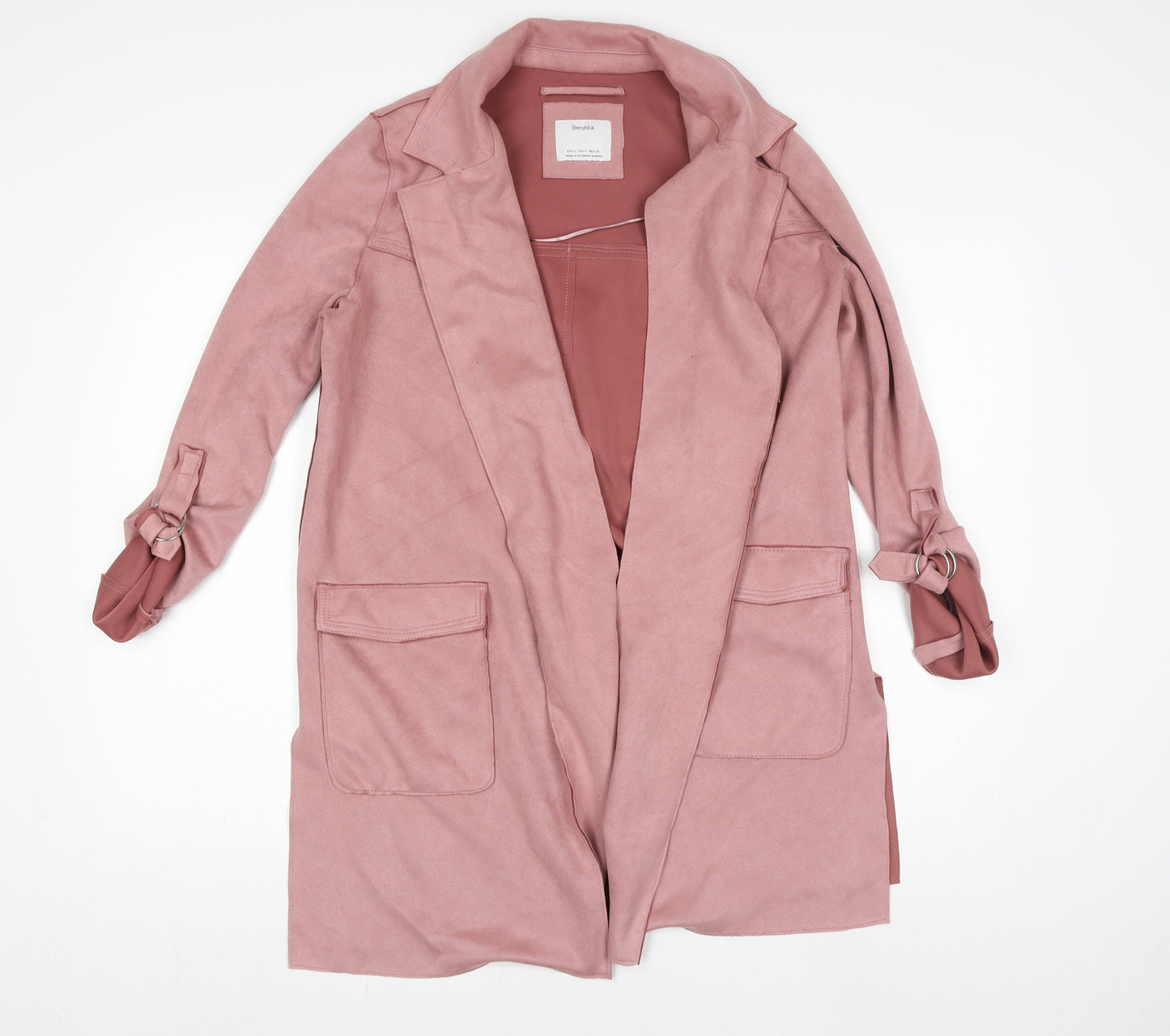 Bershka Womens Pink Long Belted Trench Coat Size S
