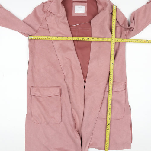 Bershka Womens Pink Long Belted Trench Coat Size S