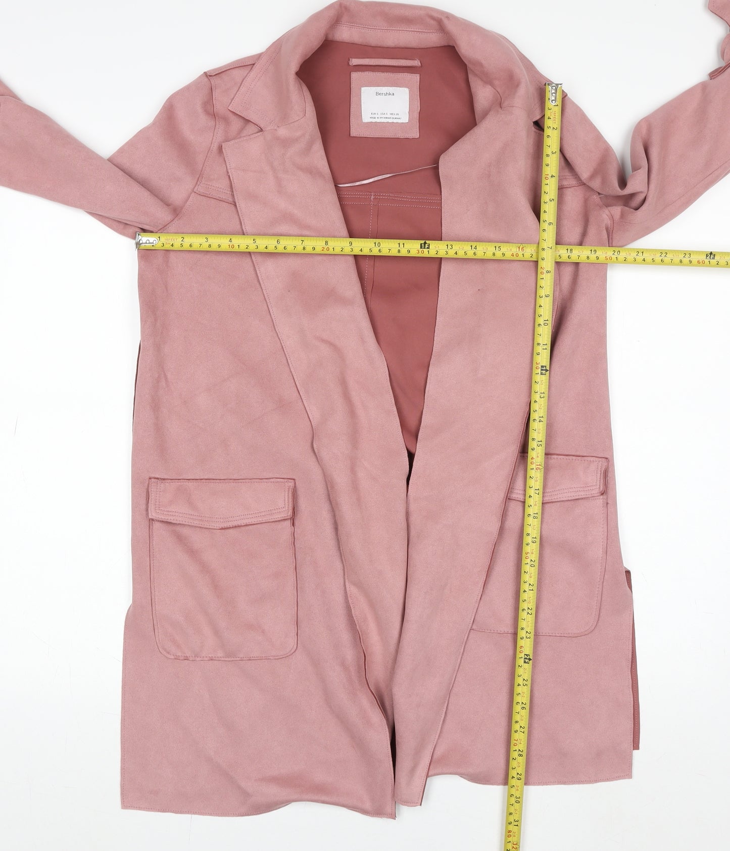 Bershka Womens Pink Long Belted Trench Coat Size S