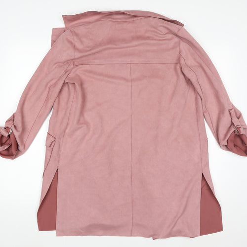 Bershka Womens Pink Long Belted Trench Coat Size S