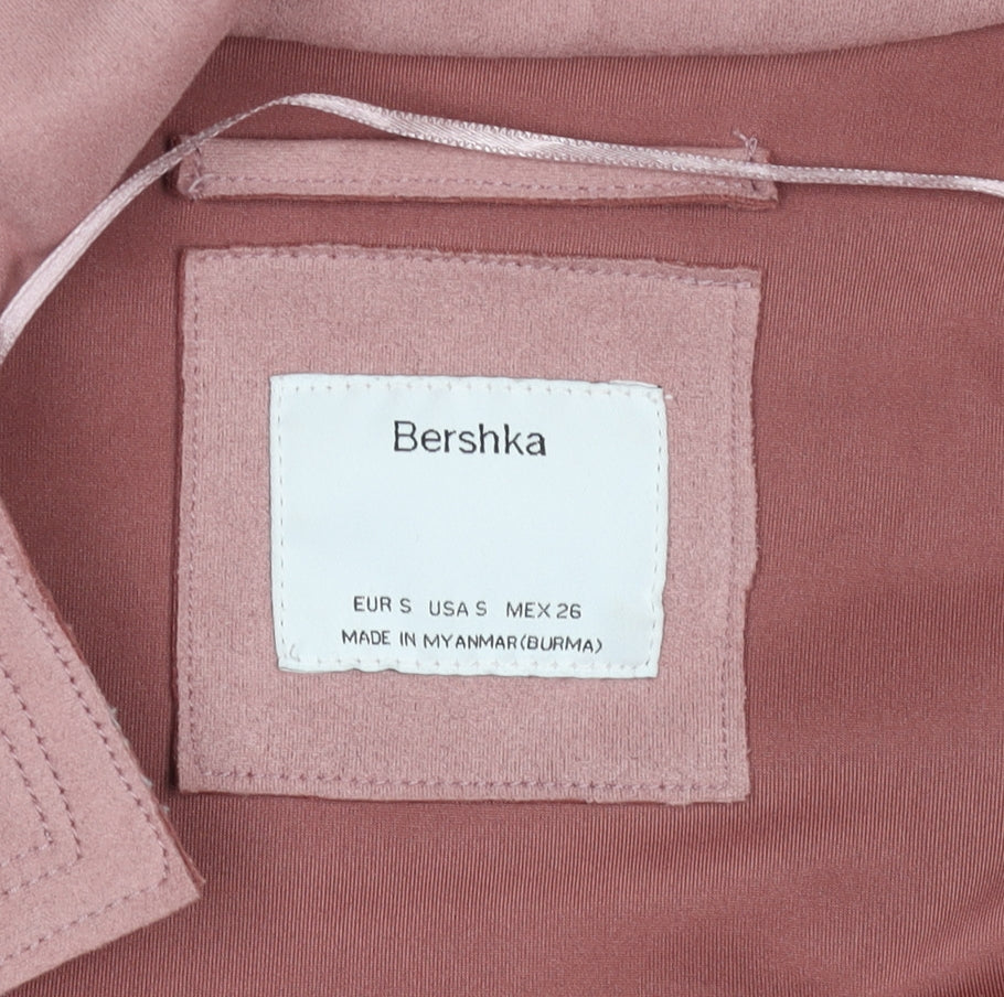 Bershka Womens Pink Long Belted Trench Coat Size S