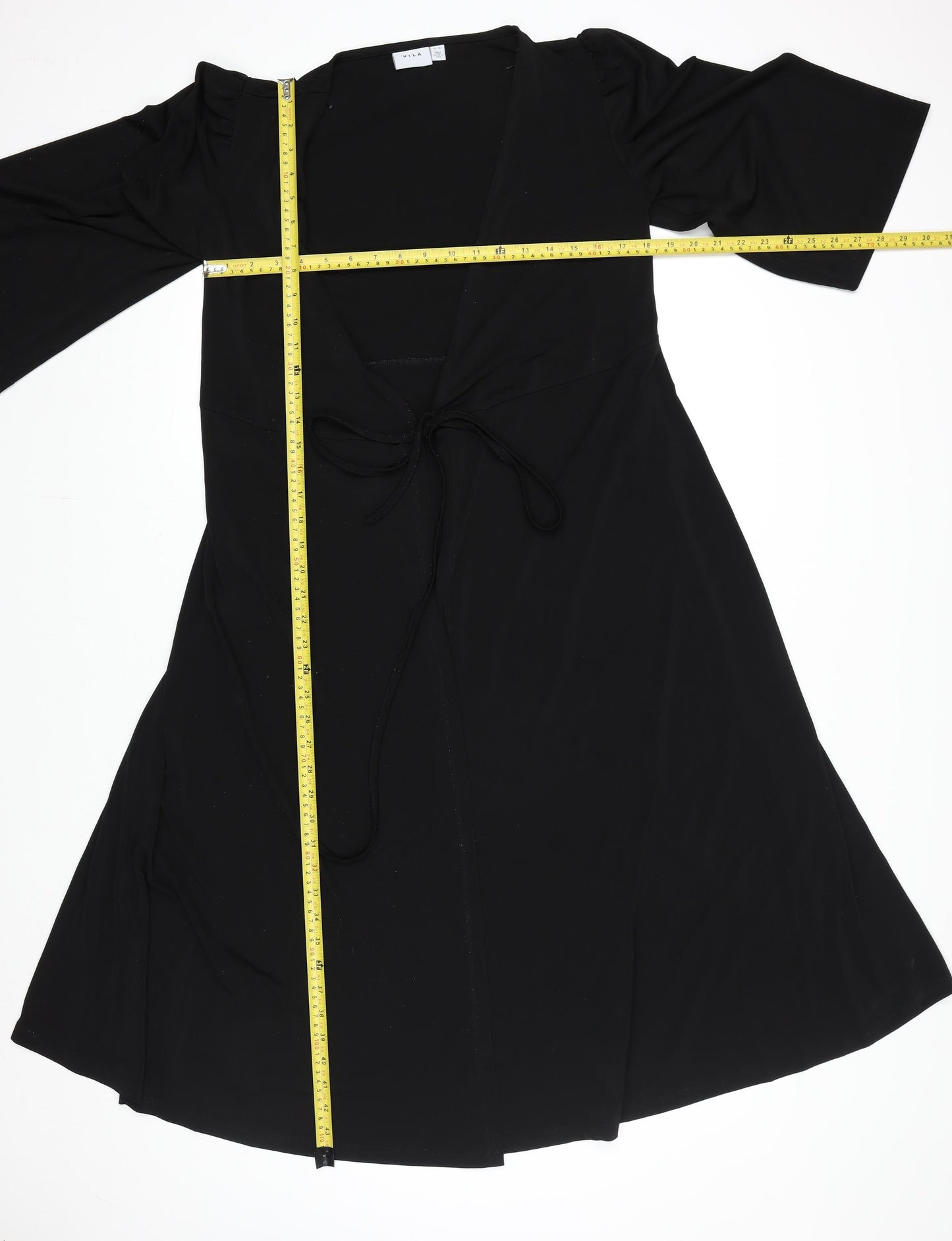 Vila Women's Black XS Wrap Dress Short Sleeve Stretch Knee Length