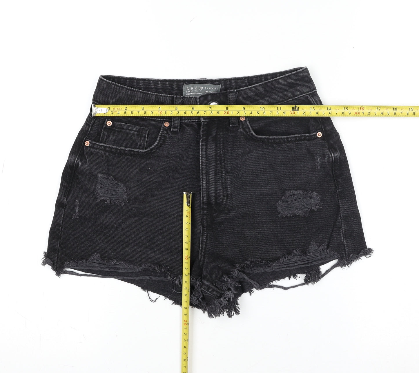 Primark Women’s Black Cut-Off High Rise Denim Shorts Size 6