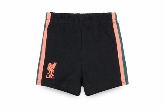 Front view of L.F.C. unisex baby black cotton shorts 0-3 months elastic waist
