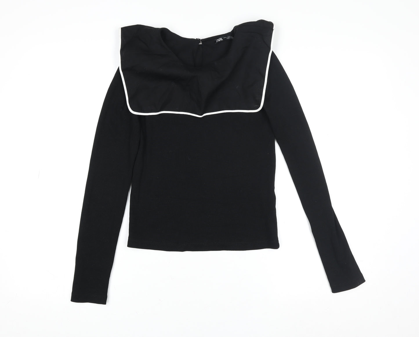 Zara Women Black Long Sleeve Square Neck Slim Jersey Top S