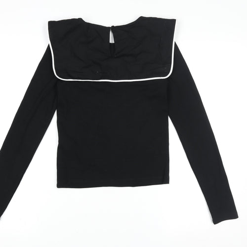 Zara Women Black Long Sleeve Square Neck Slim Jersey Top S