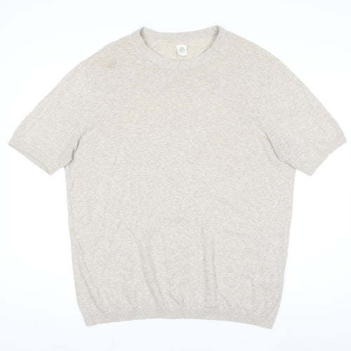 MB Women’s Beige Short Sleeve Basic Linen Blend T-Shirt Size 2XL