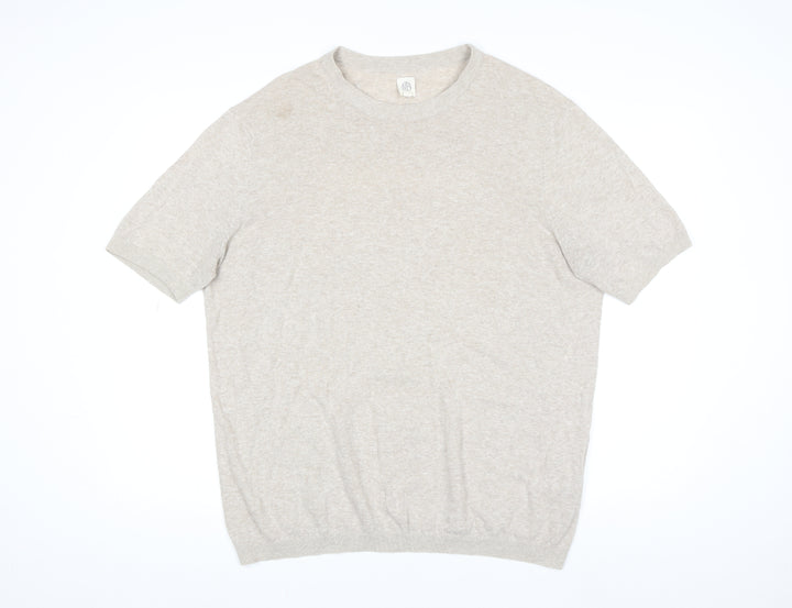 MB Women’s Beige Short Sleeve Basic Linen Blend T-Shirt Size 2XL