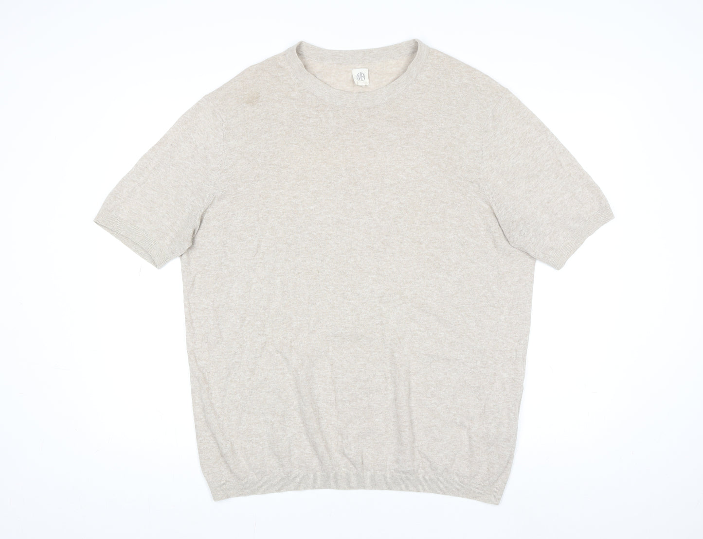 MB Women’s Beige Short Sleeve Basic Linen Blend T-Shirt Size 2XL