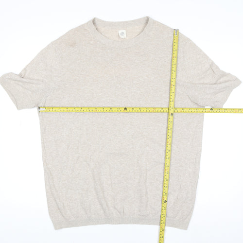 MB Women’s Beige Short Sleeve Basic Linen Blend T-Shirt Size 2XL