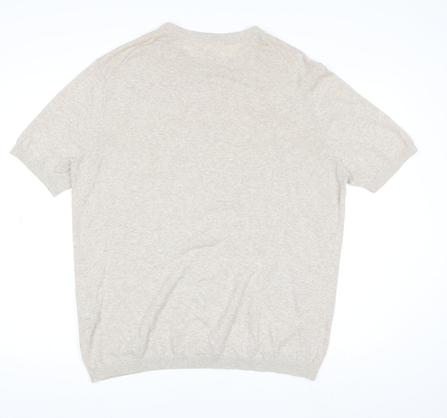 MB Women’s Beige Short Sleeve Basic Linen Blend T-Shirt Size 2XL