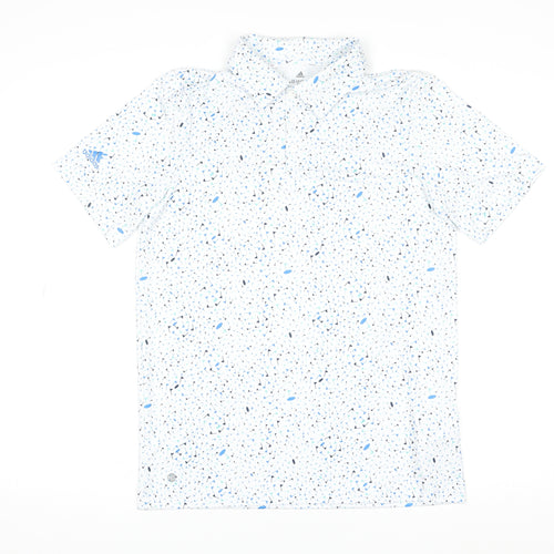 Adidas Boys White Geometric Print Polo Shirt 13-14 Years Sports Summer Top