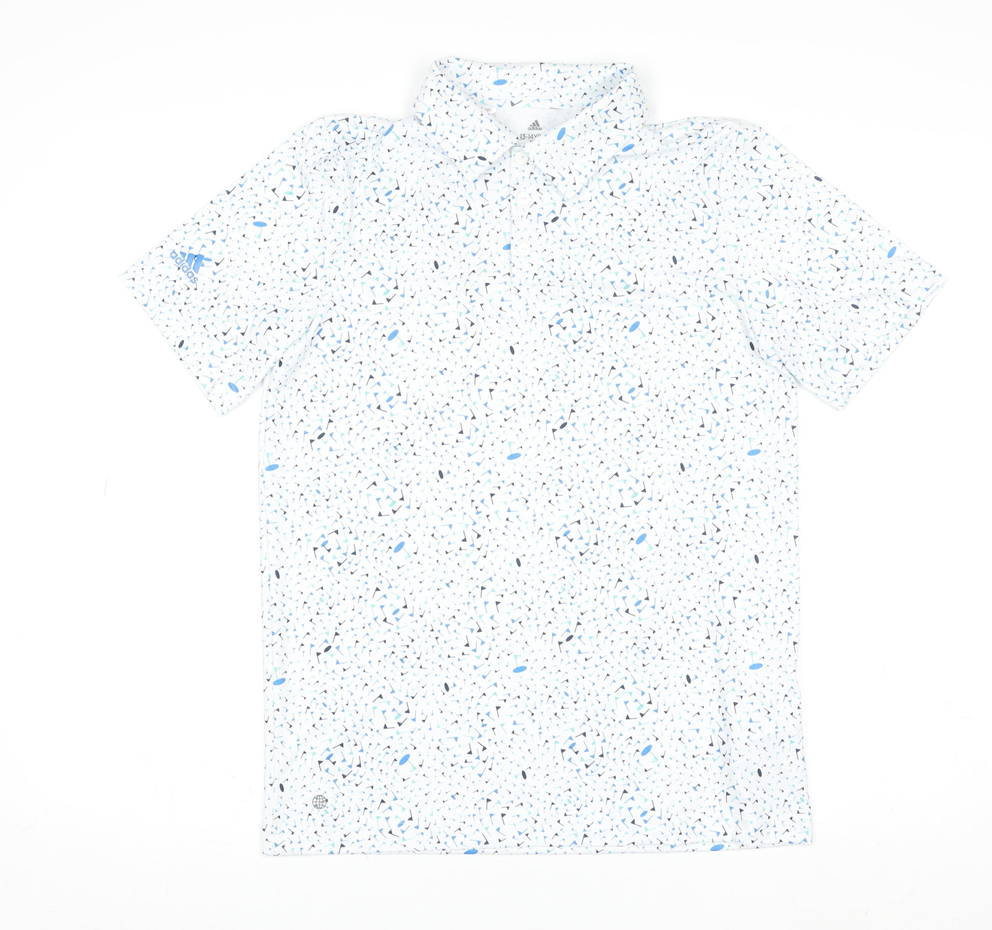 Adidas Boys White Geometric Print Polo Shirt 13-14 Years Sports Summer Top