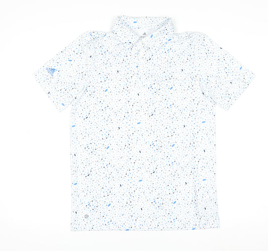 Adidas Boys White Geometric Print Polo Shirt 13-14 Years Sports Summer Top