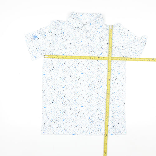 Adidas Boys White Geometric Print Polo Shirt 13-14 Years Sports Summer Top