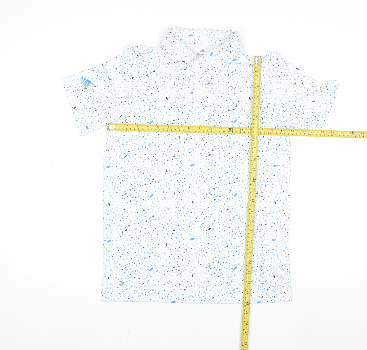 Adidas Boys White Geometric Print Polo Shirt 13-14 Years Sports Summer Top