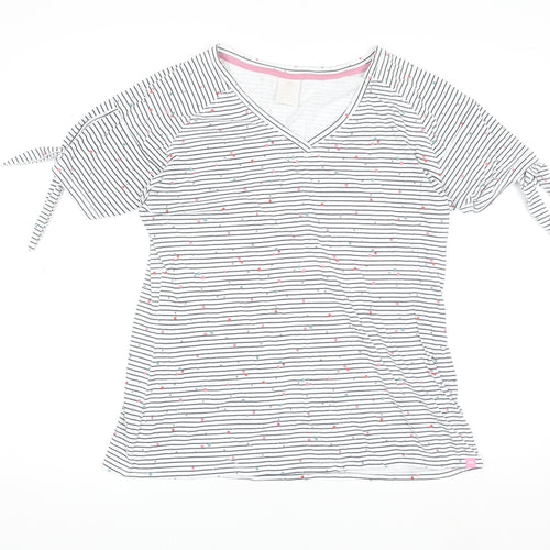 Trespass Womens White Striped V-Neck Tie Sleeve Cotton T-Shirt XL