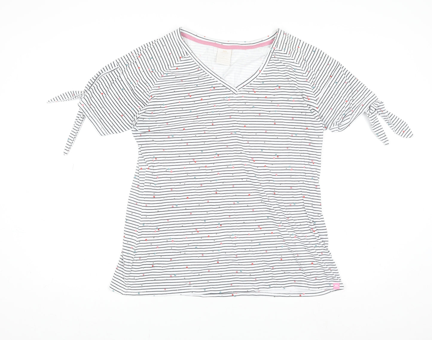 Trespass Womens White Striped V-Neck Tie Sleeve Cotton T-Shirt XL