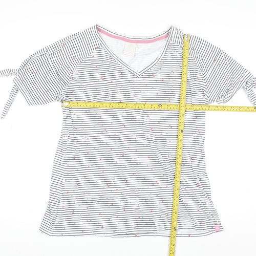 Trespass Womens White Striped V-Neck Tie Sleeve Cotton T-Shirt XL