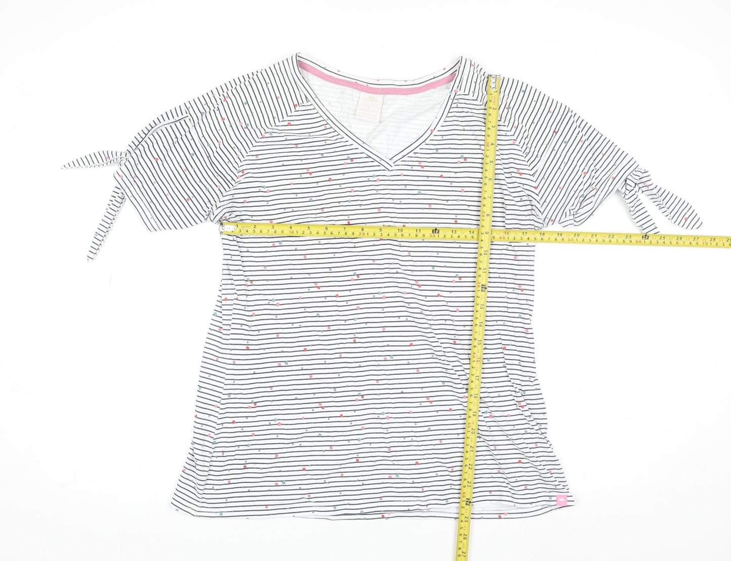 Trespass Womens White Striped V-Neck Tie Sleeve Cotton T-Shirt XL