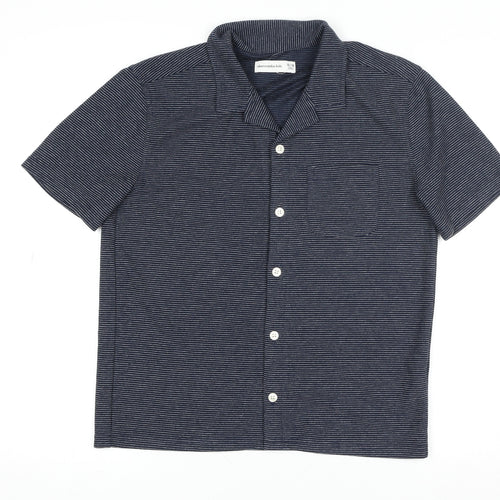 Abercrombie Kids Boys Blue Striped Button-Up Short Sleeve Shirt 13-14 Years