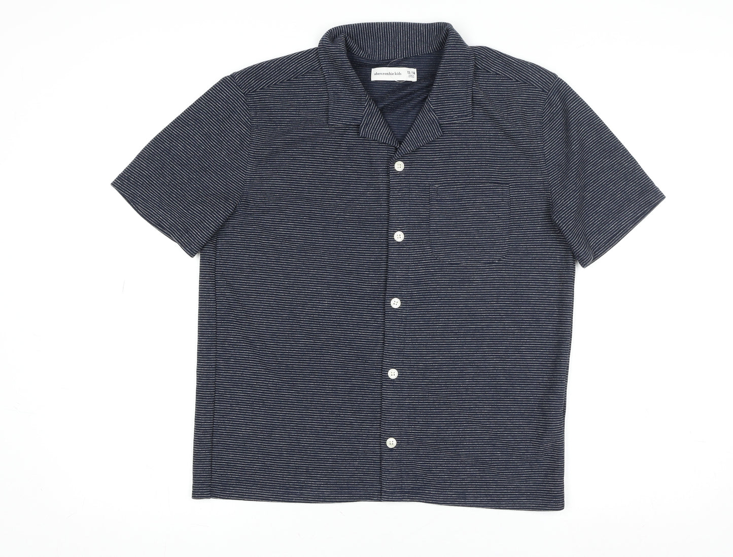 Abercrombie Kids Boys Blue Striped Button-Up Short Sleeve Shirt 13-14 Years