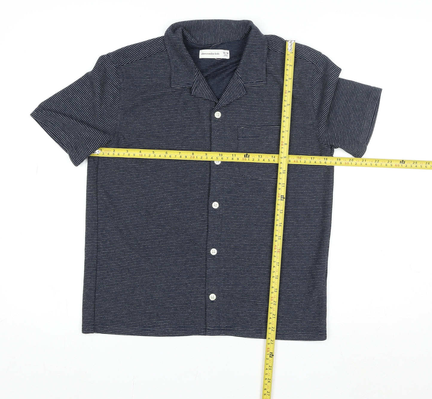 Abercrombie Kids Boys Blue Striped Button-Up Short Sleeve Shirt 13-14 Years