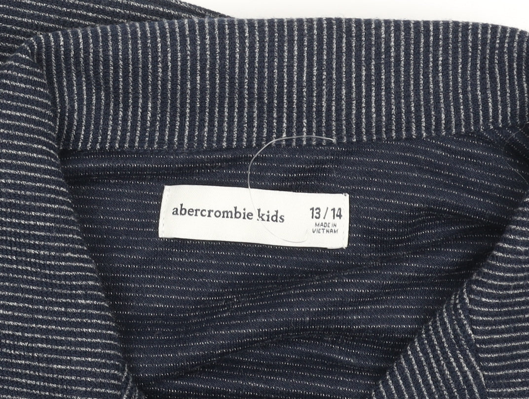 Abercrombie Kids Boys Blue Striped Button-Up Short Sleeve Shirt 13-14 Years