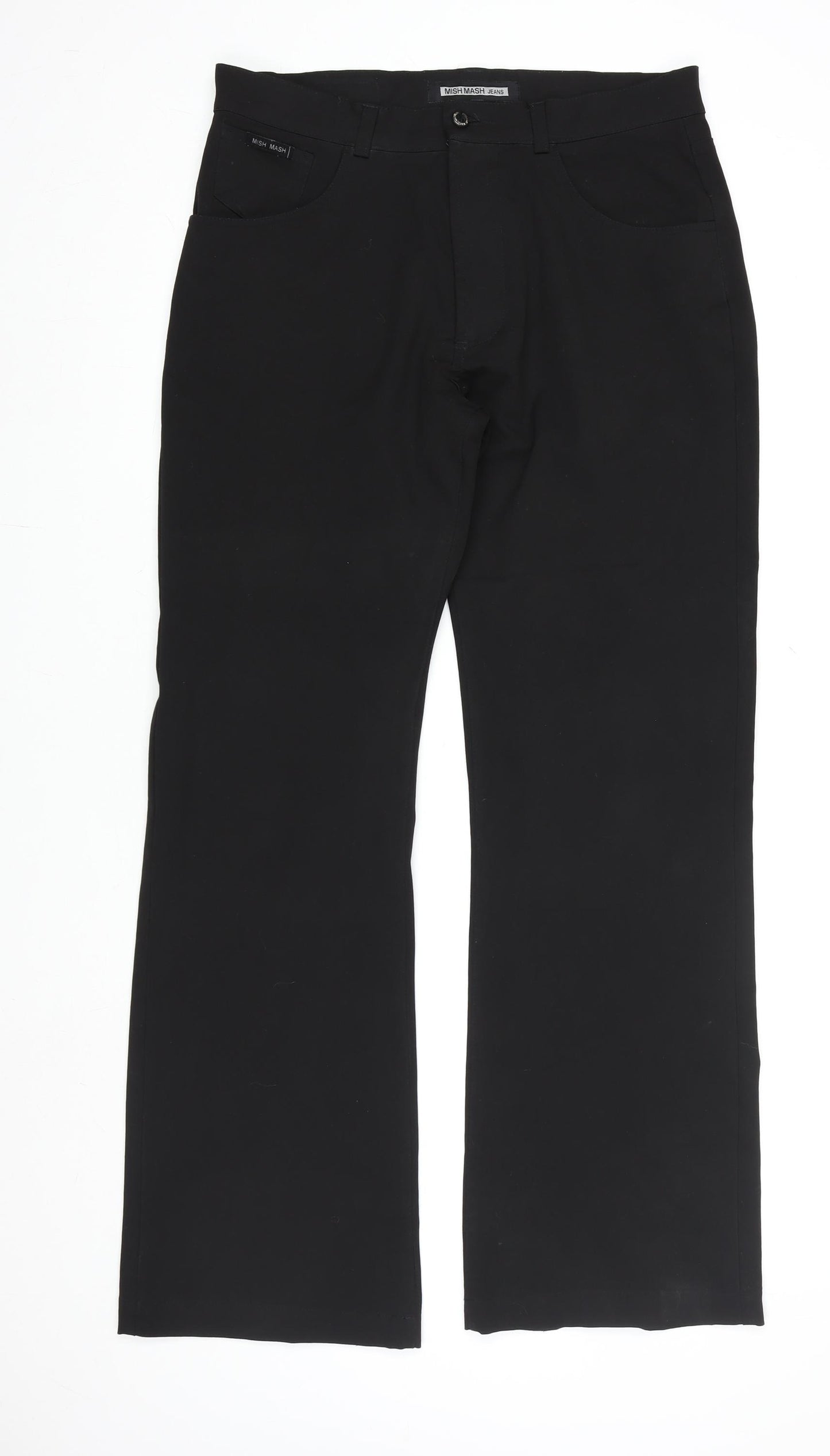 Mish Mash Mens Black Regular Fit Straight Leg Trousers Size 32