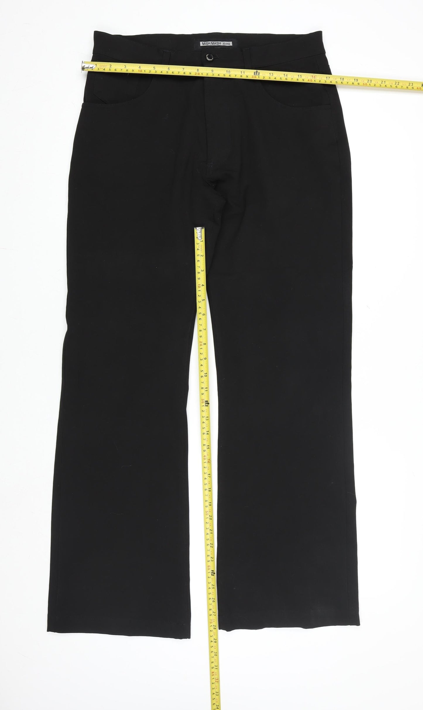 Mish Mash Mens Black Regular Fit Straight Leg Trousers Size 32