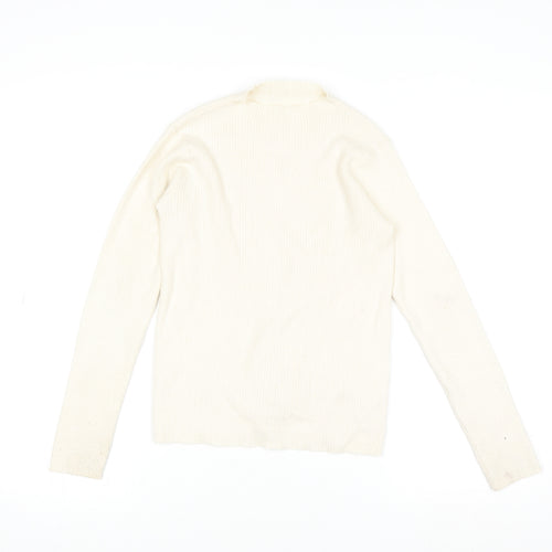 Dunnes Stores Women’s Ivory Mock Neck Ribbed Knit Long Sleeve Top XS