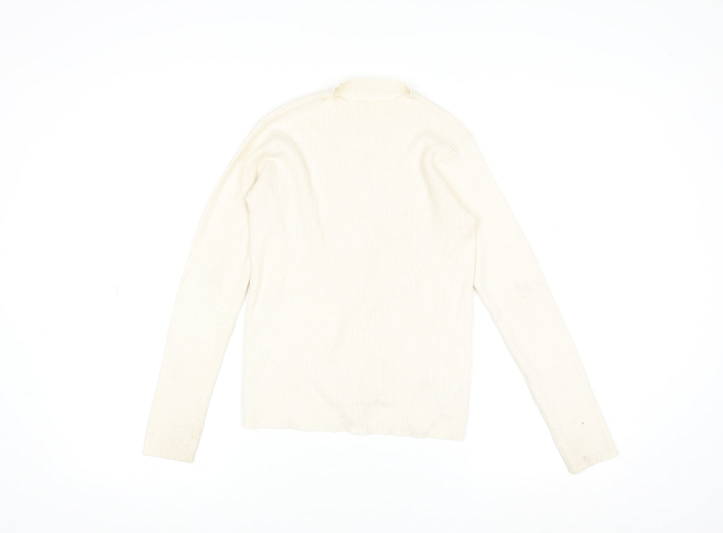 Dunnes Stores Women’s Ivory Mock Neck Ribbed Knit Long Sleeve Top XS