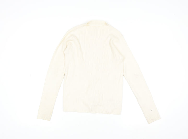 Dunnes Stores Women’s Ivory Mock Neck Ribbed Knit Long Sleeve Top XS
