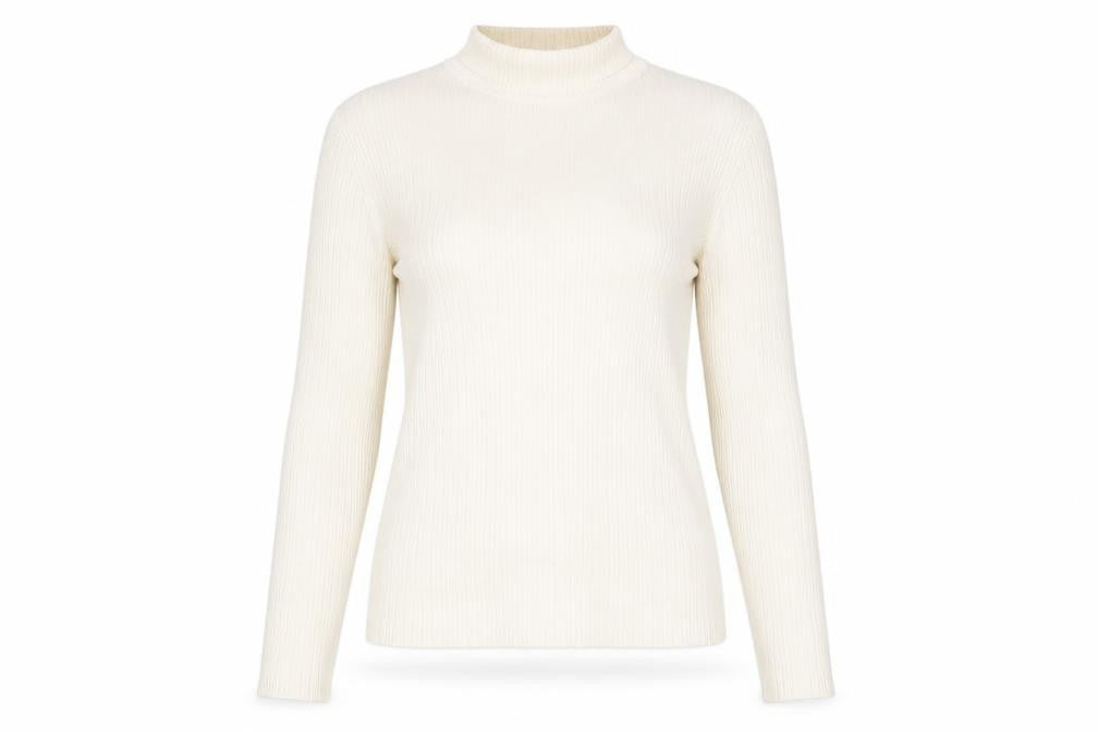 Dunnes Stores Women’s Ivory Mock Neck Ribbed Knit Long Sleeve Top XS