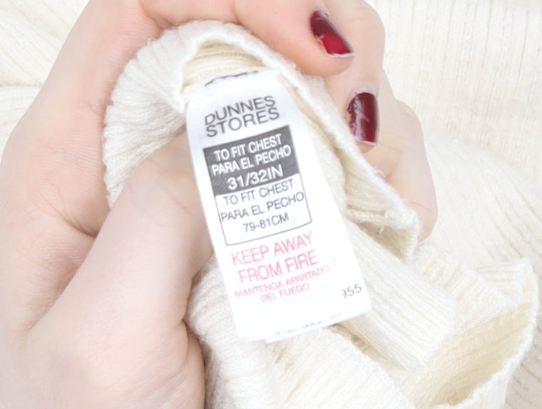 Dunnes Stores Women’s Ivory Mock Neck Ribbed Knit Long Sleeve Top XS