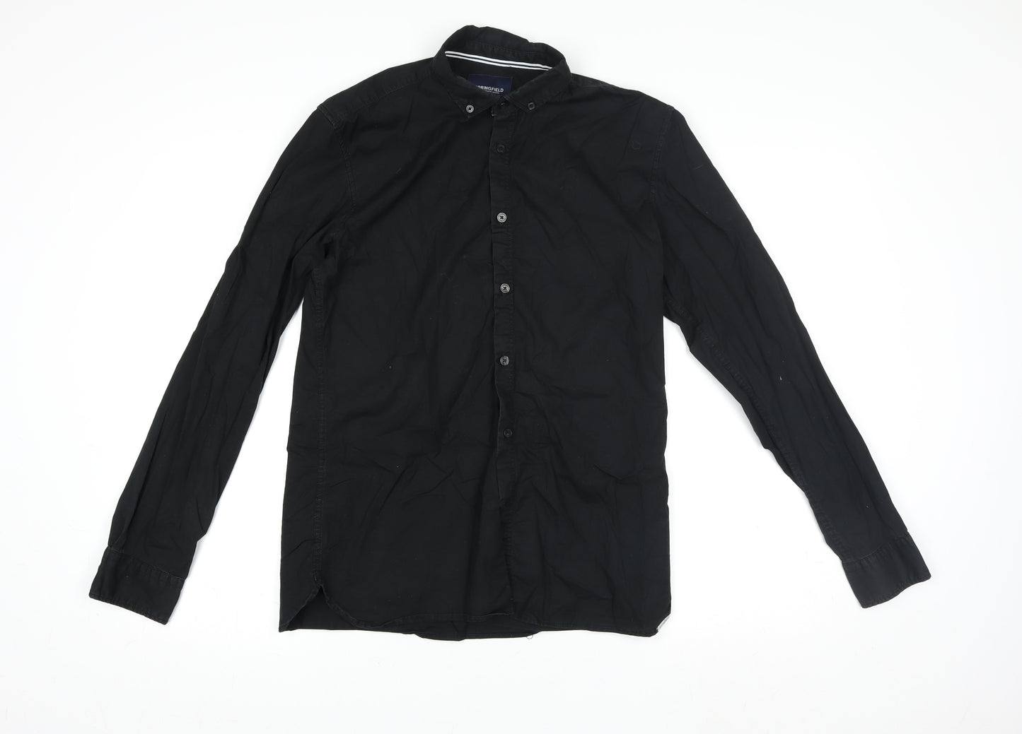 Springfield Men's Black Slim Fit Button-Down Long Sleeve Shirt M