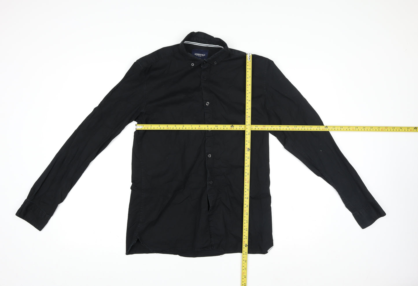 Springfield Men's Black Slim Fit Button-Down Long Sleeve Shirt M