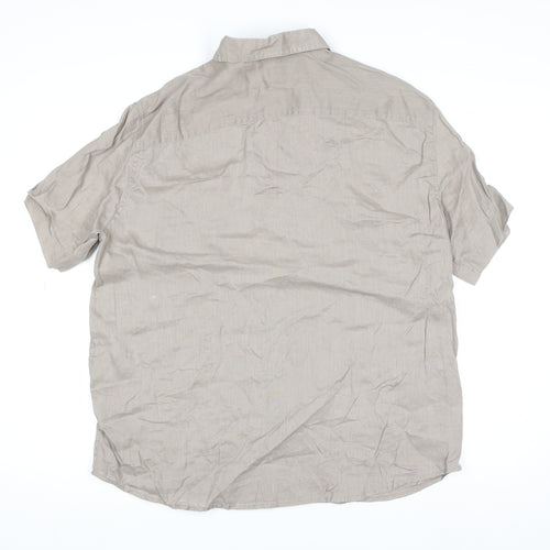 H&M Men's Beige Relaxed Fit Short Sleeve Linen Button-Up Shirt M