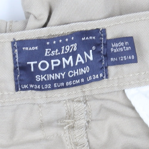 Topman Men's Beige Skinny Chino Trousers W34 L32 Cotton Casual