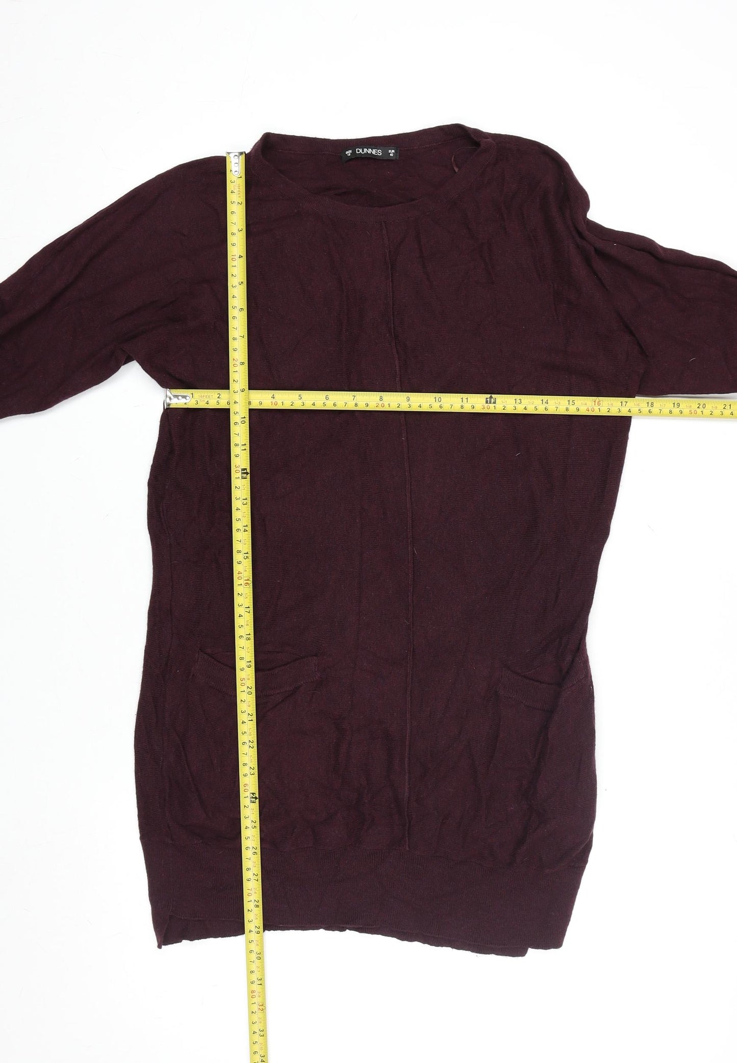Dunnes Women’s Burgundy Long Sleeve Knit Tunic Size 12
