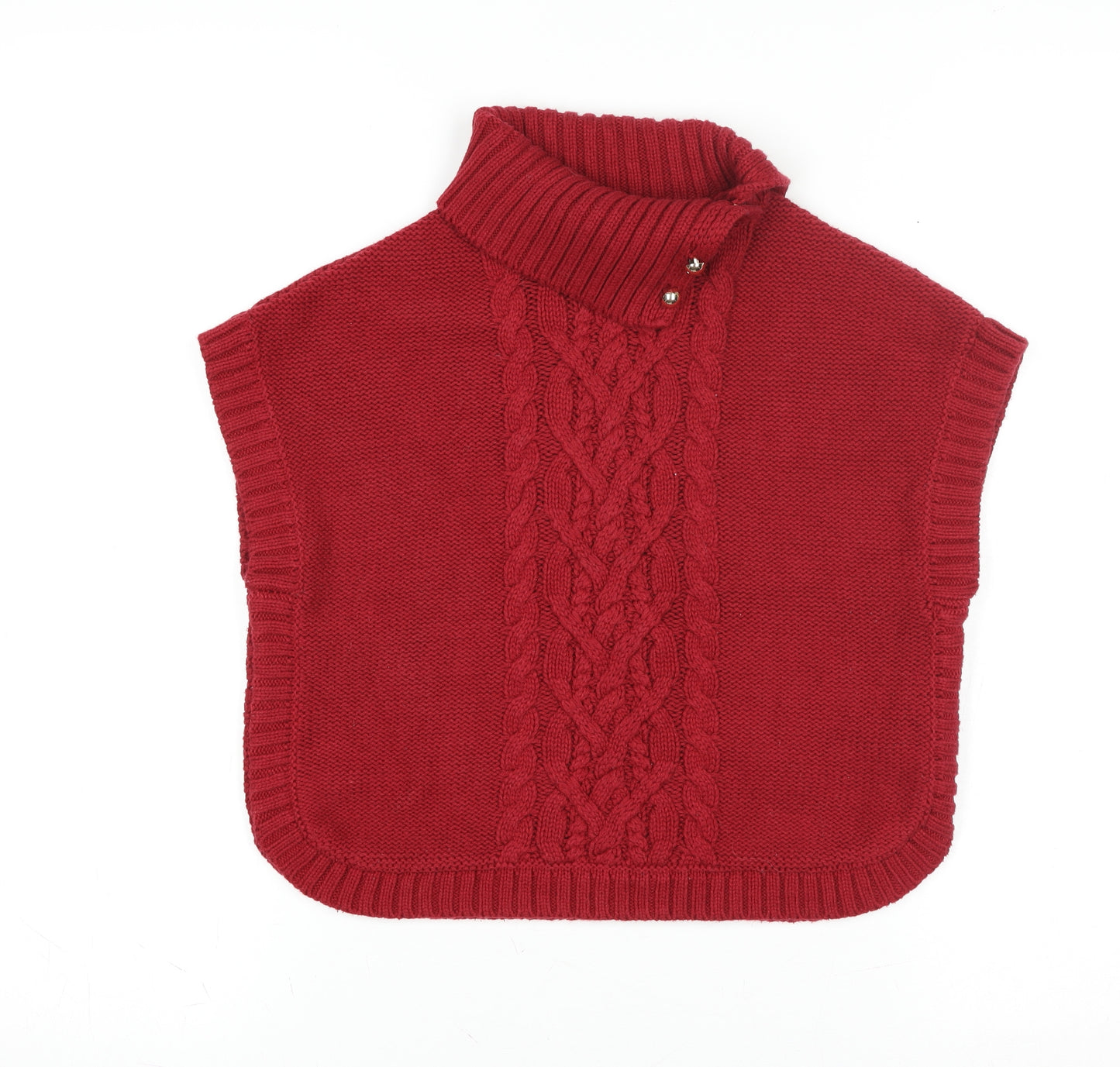 Nula Bug Women Red Cable-Knit Sleeveless Roll Neck Cape Jumper S