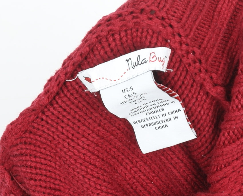 Nula Bug Women Red Cable-Knit Sleeveless Roll Neck Cape Jumper S