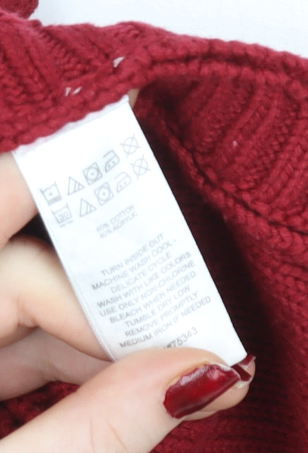 Nula Bug Women Red Cable-Knit Sleeveless Roll Neck Cape Jumper S