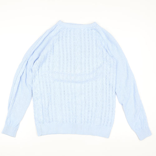 Cotton Traders Womens Soft Blue Cable Knit Cotton Jumper XS