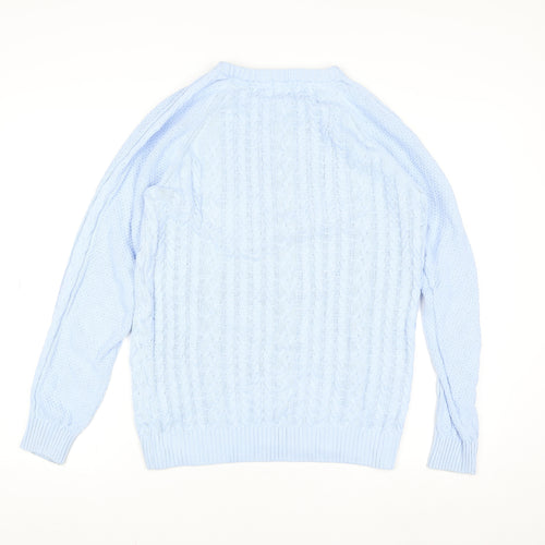 Cotton Traders Womens Soft Blue Cable Knit Cotton Jumper XS
