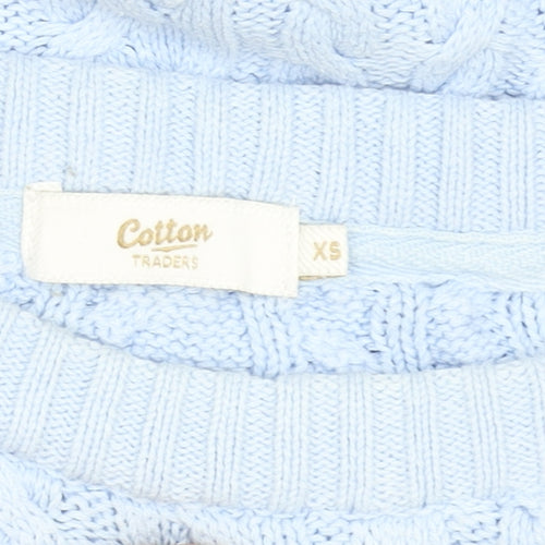 Cotton Traders Womens Soft Blue Cable Knit Cotton Jumper XS
