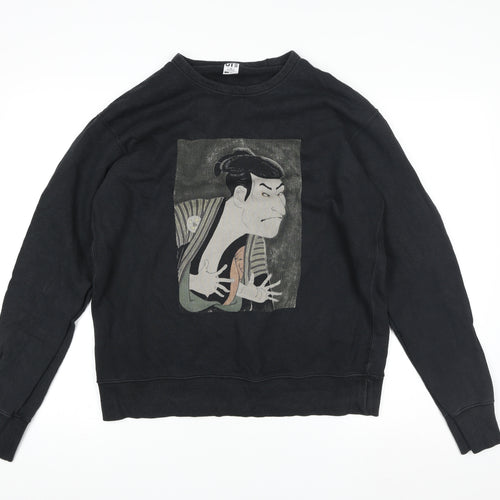 Uniqlo Men Black Graphic Art Crew Neck Sweatshirt Medium
