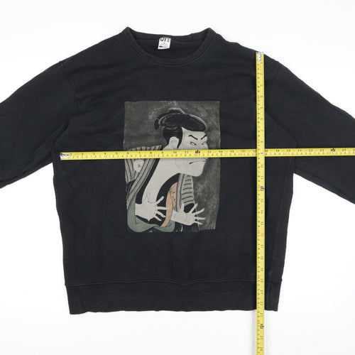 Uniqlo Men Black Graphic Art Crew Neck Sweatshirt Medium