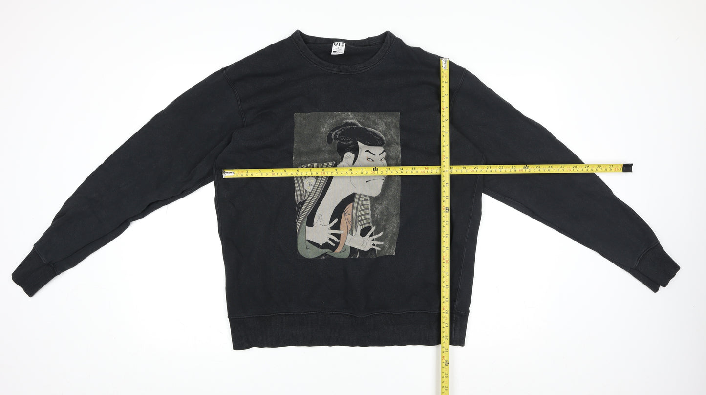 Uniqlo Men Black Graphic Art Crew Neck Sweatshirt Medium